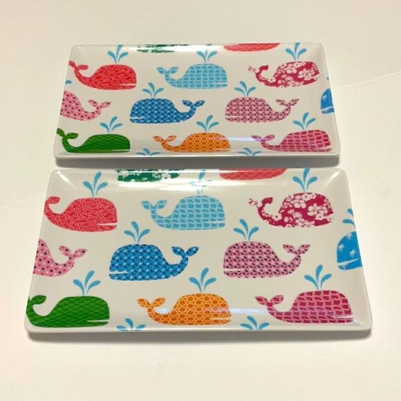 Pair of Cynthia Rowley Whale Appetizer /Trinket Plates, Melamine. Organize!!! - Picture 1 of 8